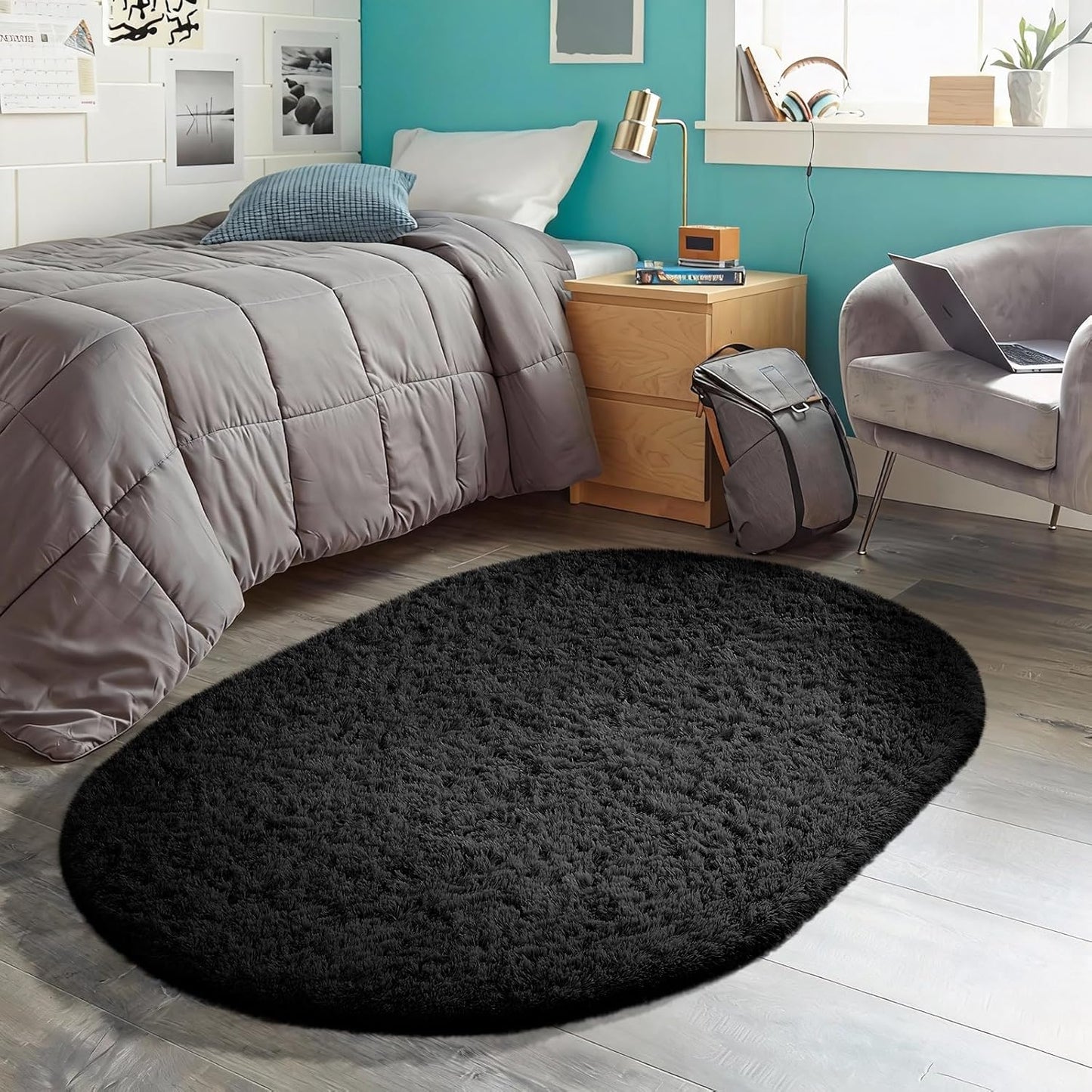 Ophanie Round Rugs 5Ft Ivory Circle Area Rug, Nursery Room Decor, Christmas Aesthetic Bedroom Home Circular Carpet 5 Foot, Fluffy Fuzzy Shag Plush Cream Living Room Rugs for Kids Boys Girls Teen Baby