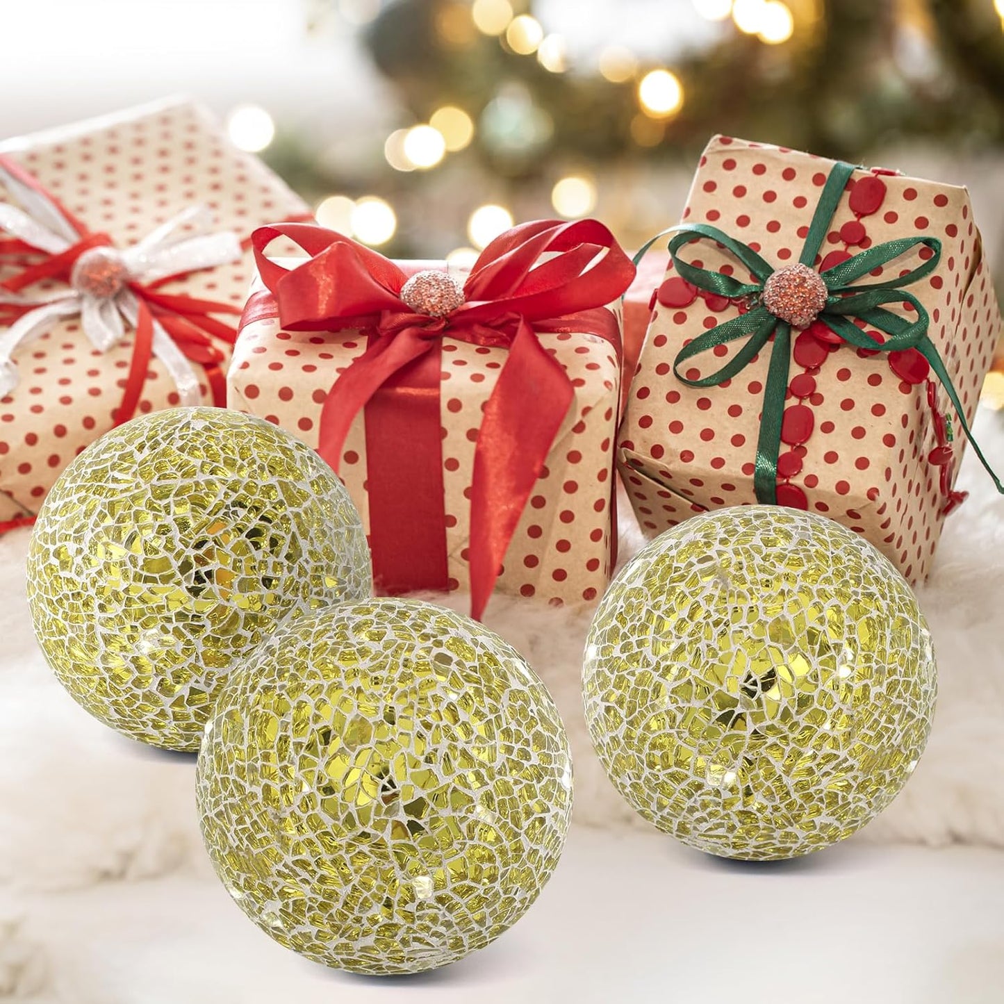 3Pcs Mosaic Glass Orbs Decorative Balls Set 8.5cm/3.35inch Blue Sphere Wedding Party Home Decor Table Centerpiece