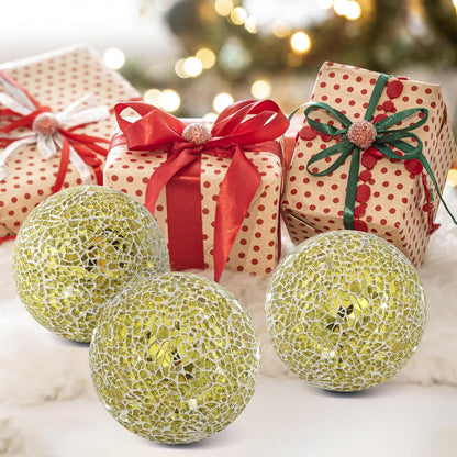 3Pcs Mosaic Glass Orbs Decorative Balls Set 8.5cm/3.35inch Blue Sphere Wedding Party Home Decor Table Centerpiece