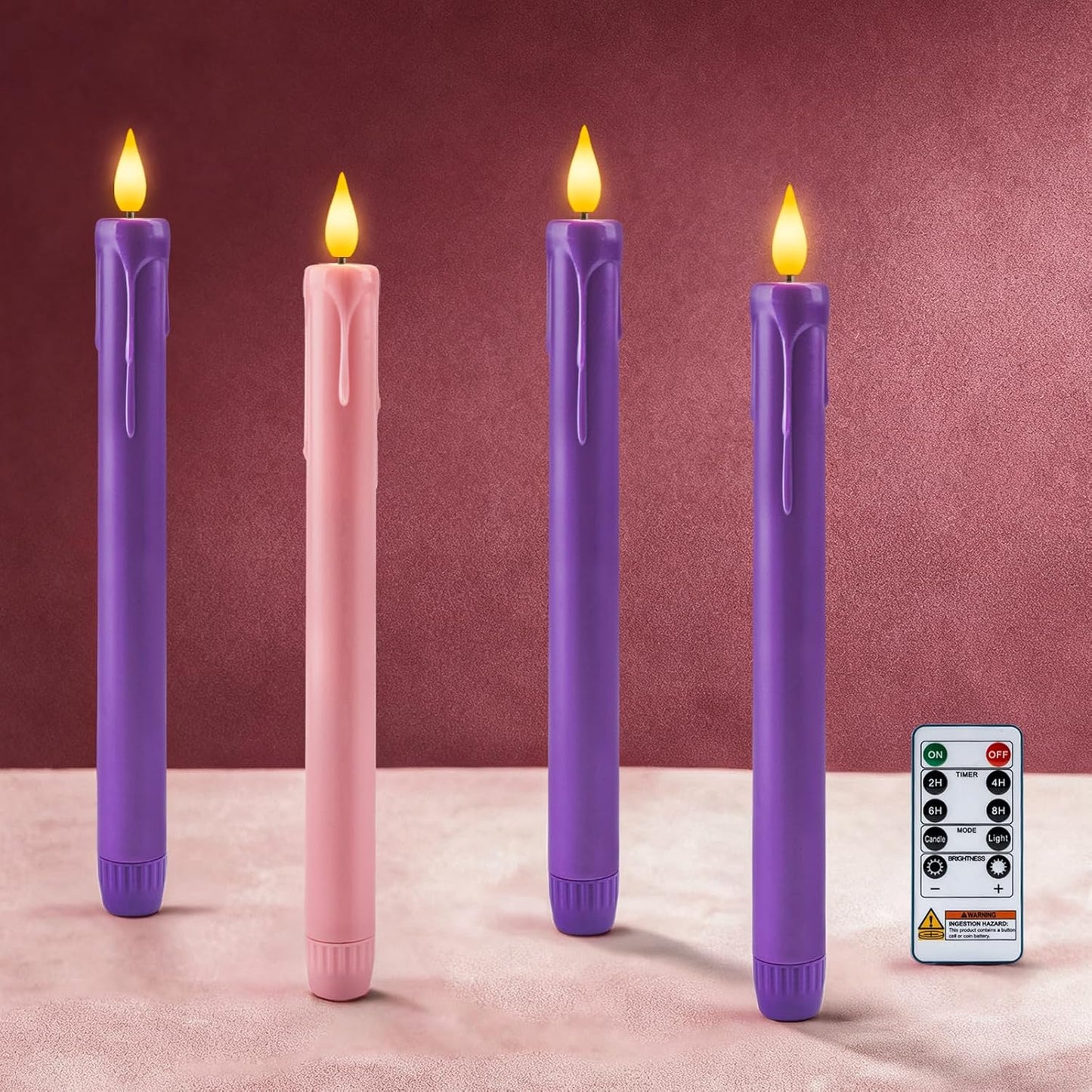 Homemory 6 Pcs Flameless Taper Candles with Remote, Timer, Dimmer, Ivory Battery Operated CandleSticks with Flickering Light, Plastic Led Window Candles, 9.6 Inches for Halloween Christmas Decoration