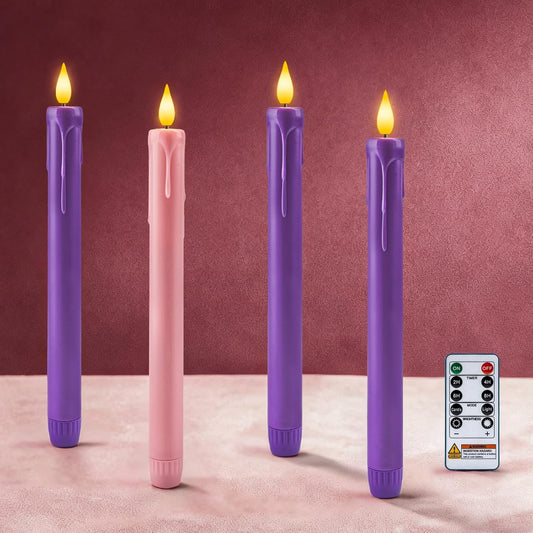 Homemory 6 Pcs Flameless Taper Candles with Remote, Timer, Dimmer, Ivory Battery Operated CandleSticks with Flickering Light, Plastic Led Window Candles, 9.6 Inches for Halloween Christmas Decoration