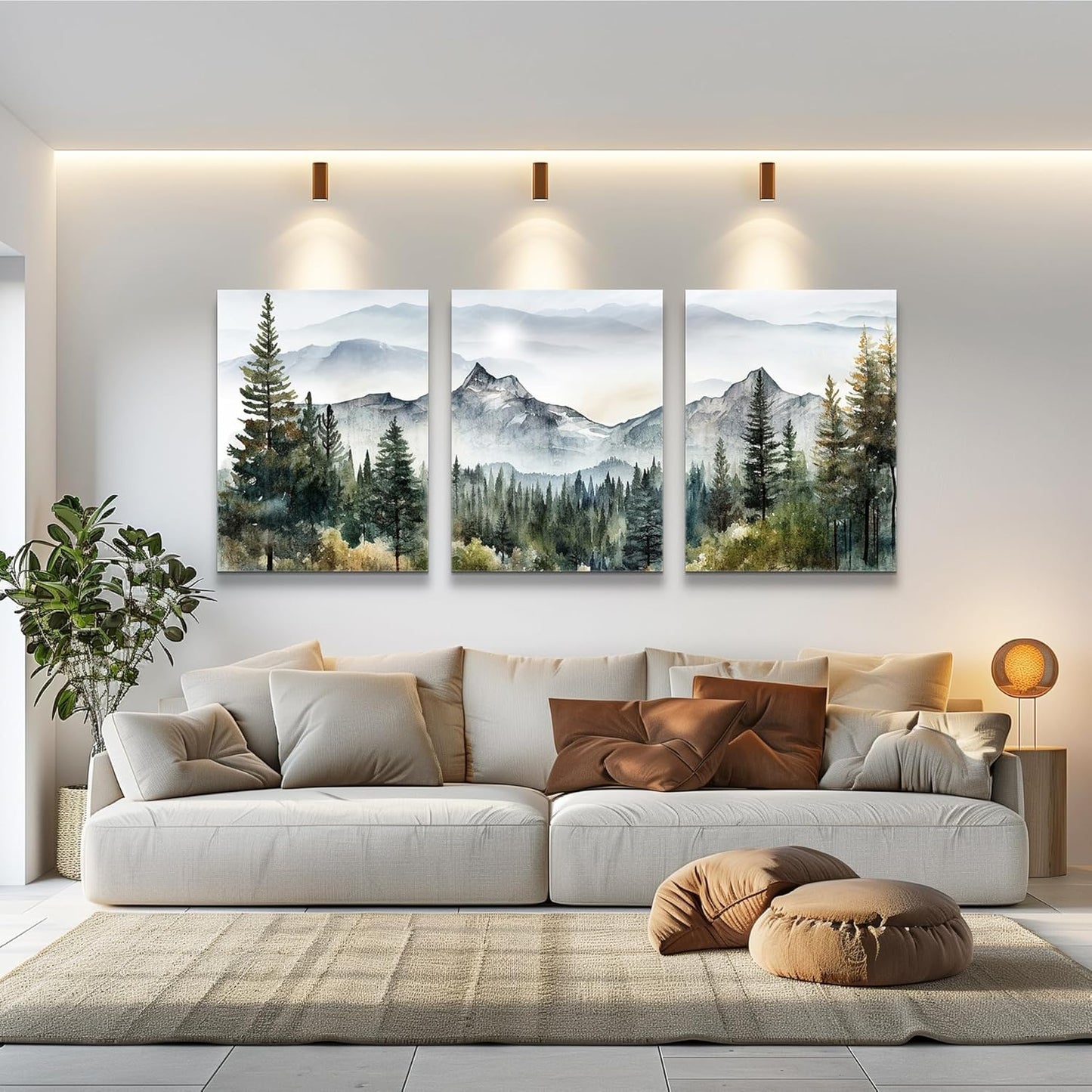 MHARTK66 Wall Art for Living Room Modern Wall Decor for Bedroom Office Decor Abstract Mountain Forest Landscapes Ink Painting 3 Piece Framed Canvas Art Prints Ready to Hang Wall Pictures Home Decor