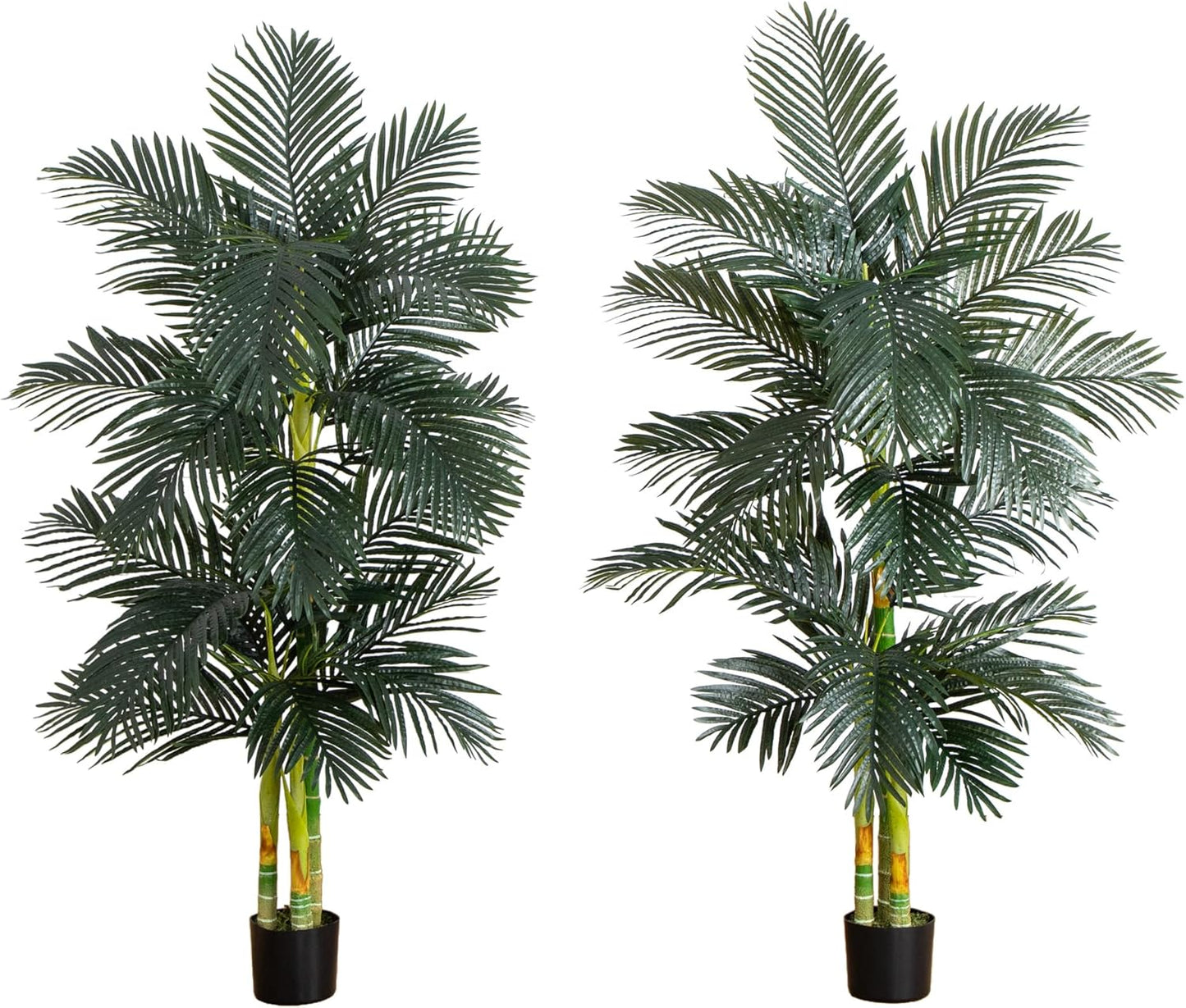 Nearly Natural 6.5ft Artificial Golden Cane Palm Tree, Lifelike Silk Indoor Palm With Three Textured Trunks Flexible Fronds Nursery Planter, Low Maintenance