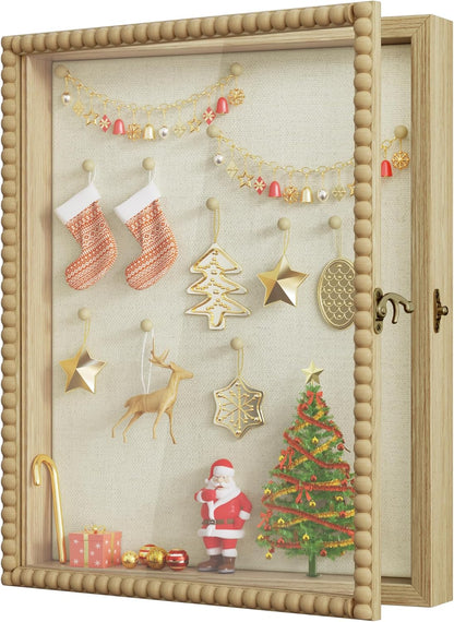 Love-KANKEI Shadow Box Frame 11x14, Deep Large Shadow Box Display Case with Unique Beads Door and Glass Window, Wood Memory Box for Pictures,Medals,Memorabilia,Collections White