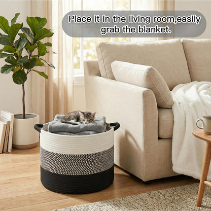 Artfeel 70L Large Cotton Rope Basket, Decorative Woven Blanket Storage for Living Room, Boho Toy Storage & Toy Box for Kids, Versatile Laundry Basket & Nursery Hamper for Blankets(Brown)