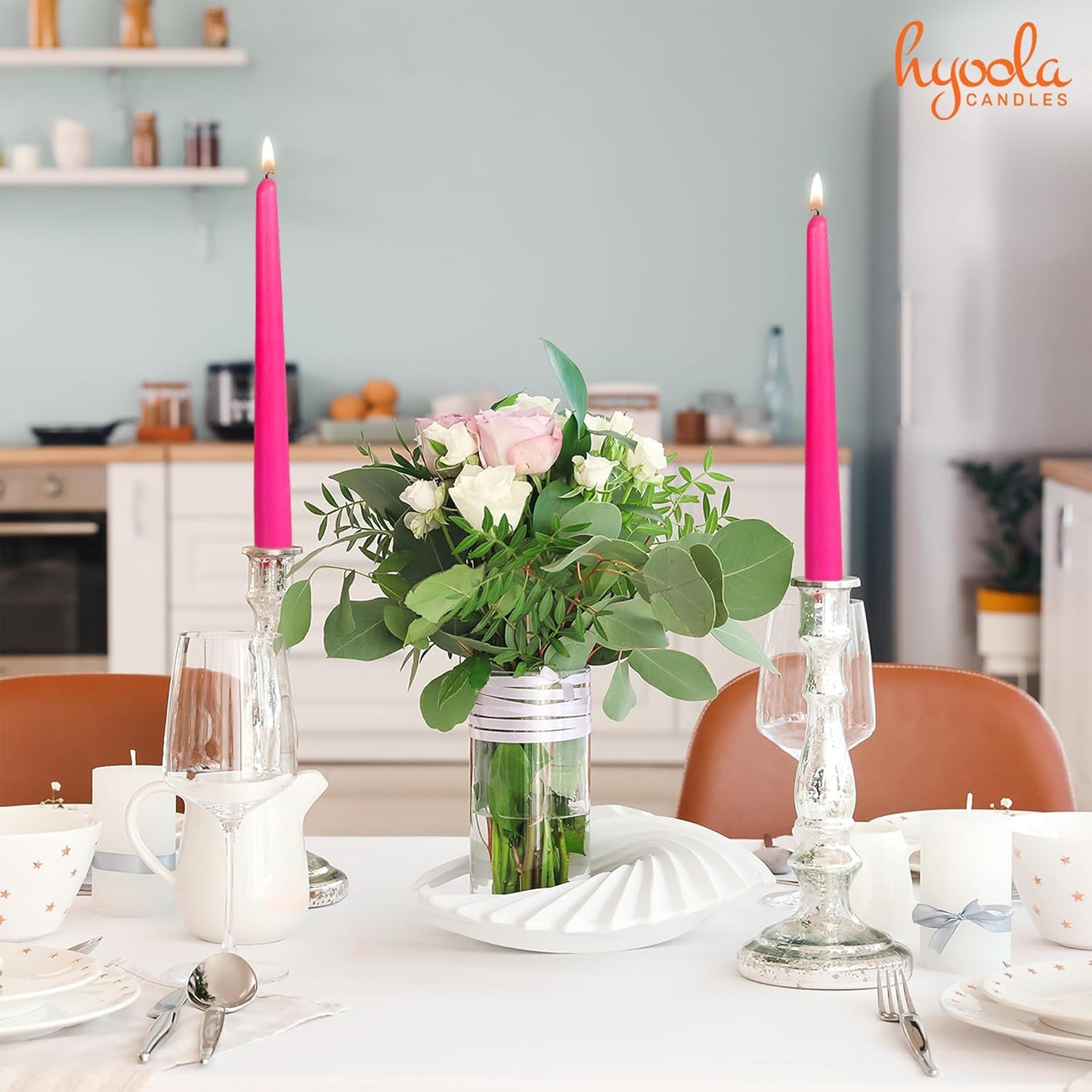 Hyoola Tall Taper Candles - 10 Inch Metallic Gold Unscented Dripless Taper Candles - 8 Hour Burn Time - 4 Pack