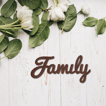 CREATCABIN Cutout Sign Family Letter Wooden Wall Art Decor Wood Word Sculpture Signs Rustic Farmhouse for Housewarming Home Front Door Entryway Wall Decoration, Brown, 11.9 x 5.5inch