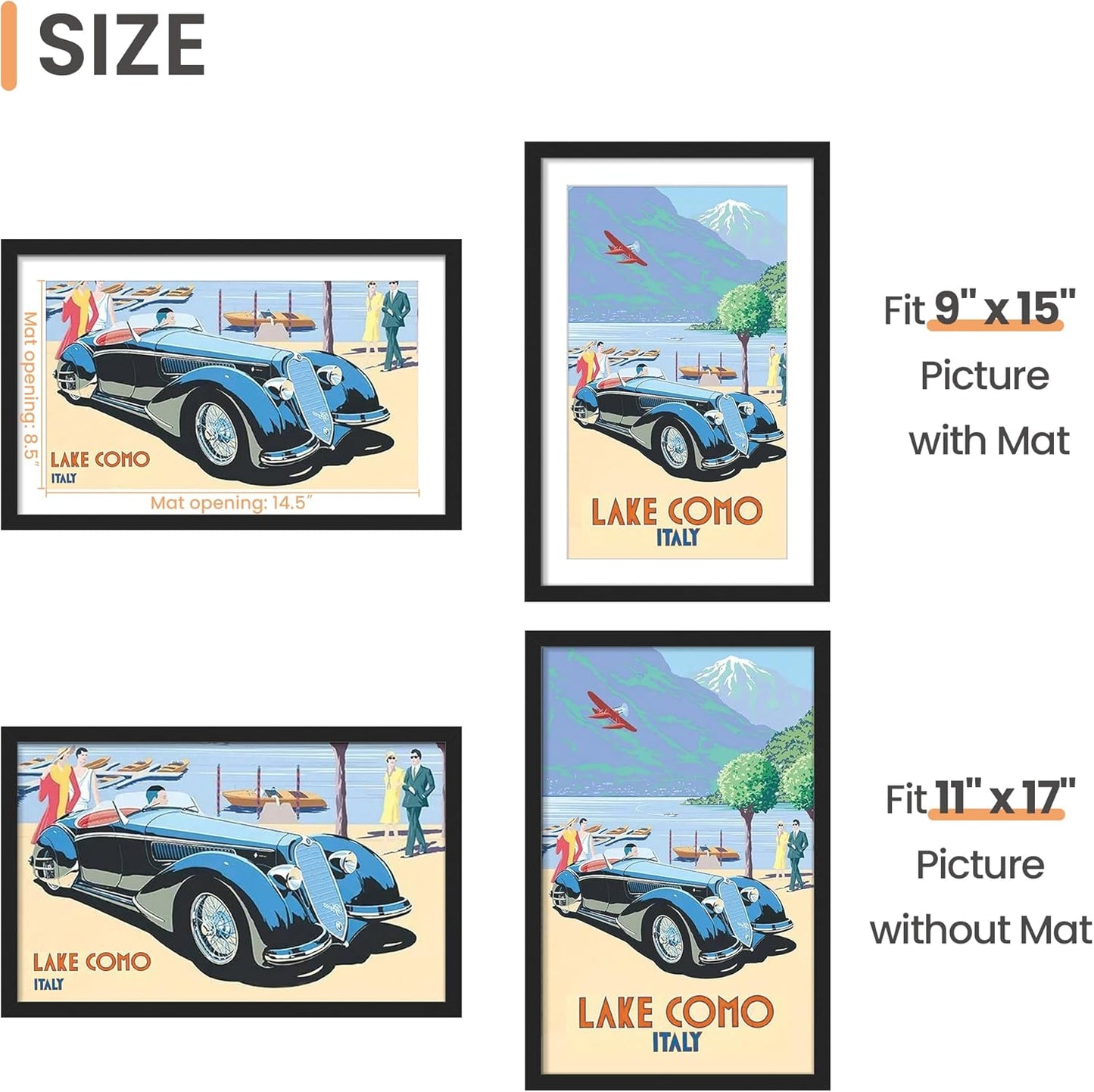 upsimples 8x10 Picture Frame, Display Pictures 5x7 with Mat or 8x10 Without Mat, Wall Hanging Photo Frame, Black, 1 Pack - Colors B
