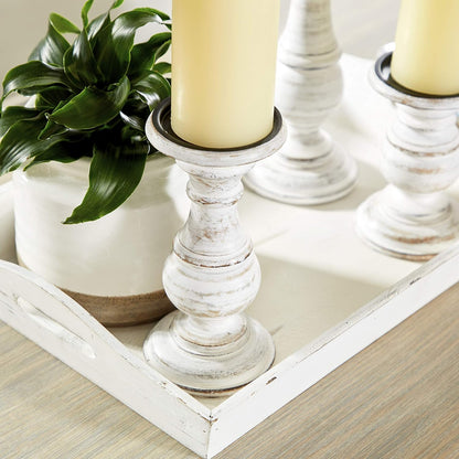 Deco 79 Mango Wood Decorative Candle Holder Distressed Turned Pillar Candle Stand, Set of 3 Candlestick Holder 6", 8", 10"H, Light Blue