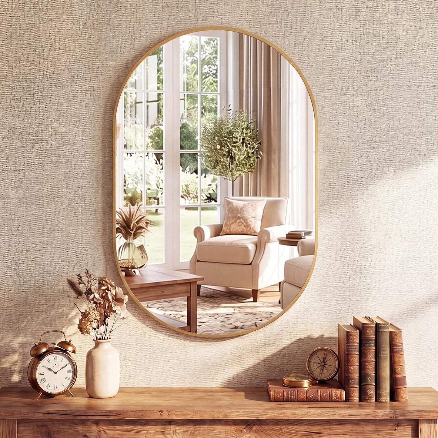 Sweetcrispy 20"x30" Arched Gold Bathroom Mirrors for Wall, Bathroom Mirrors for Over Sink, Metal Framed with HD Shatter-Proof Glass for Entryway, Living Room, Bedroom