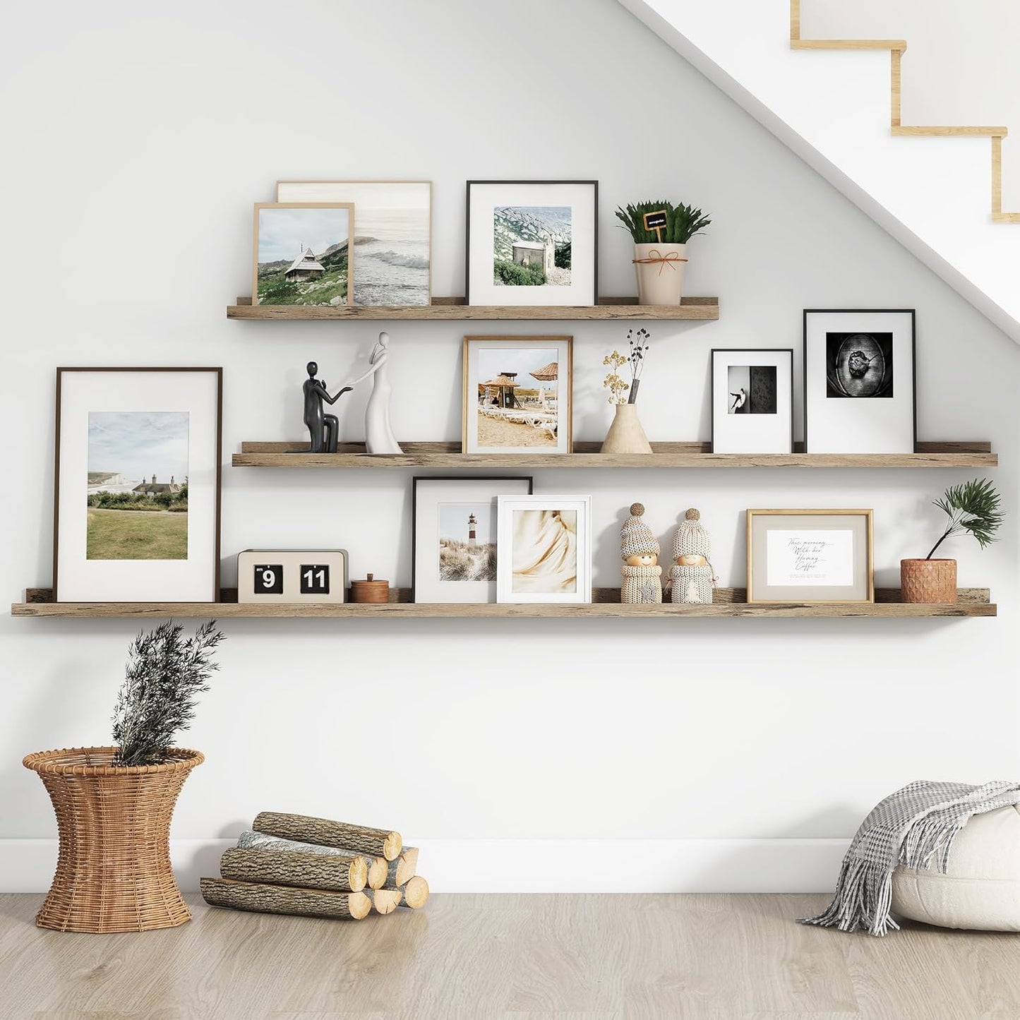 FLYJOE Floating Picture Ledge Shelves for Wall Set of 4, 48 Inch Wall Shelves with Lip Long Large Nursery Book Shelf for Toys Storage Kids Bookshelf Wall Mounted Living Room Bedroom Decor Frames
