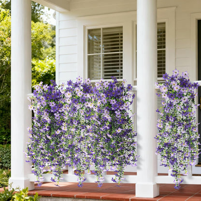 INQCMY Artificial Fake Hanging Flowers Plants for Outdoor Summer Decoration,2 PCS Faux Silk Daisy with Eucalyptus Leaves,UV Resistant Look Real for Outside Home Planter Porch Patio Balcony Yard Decor