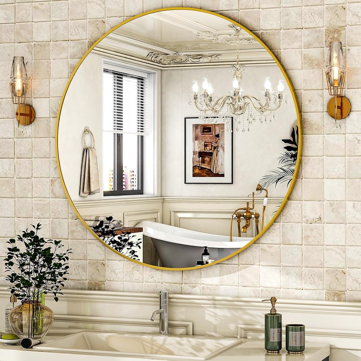 HARRITPURE Round Mirror 30 Black Wall Mounted Circle Mirrors Vanity Mirror with Brushed Aluminum Alloy Frame Modern Decoration for Bathroom, Living Room, Vanity, Bedroom, Entryway