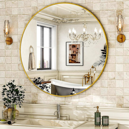 HARRITPURE Round Mirror 30 Black Wall Mounted Circle Mirrors Vanity Mirror with Brushed Aluminum Alloy Frame Modern Decoration for Bathroom, Living Room, Vanity, Bedroom, Entryway