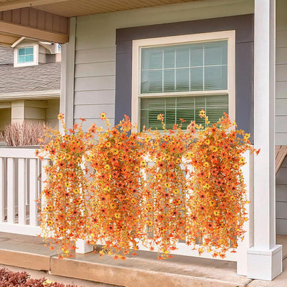 INQCMY Artificial Fake Hanging Flowers Plants for Outdoor Summer Decoration,2 PCS Faux Silk Daisy with Eucalyptus Leaves,UV Resistant Look Real for Outside Home Planter Porch Patio Balcony Yard Decor