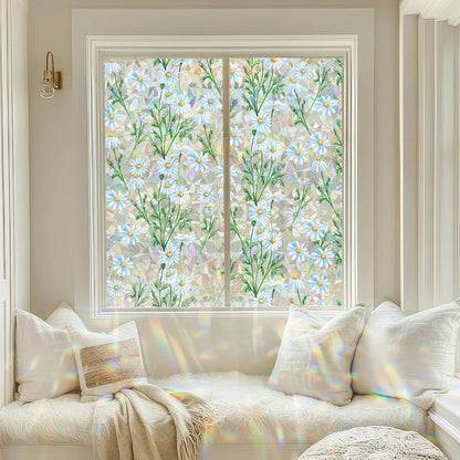Countewol Window Privacy Film Stain Glass Window Film Rainbow Window Film Window clings Non-Adhesive Reusable Decorative for Room (Leaf Rainbow, 17.5 x 78.7 in)