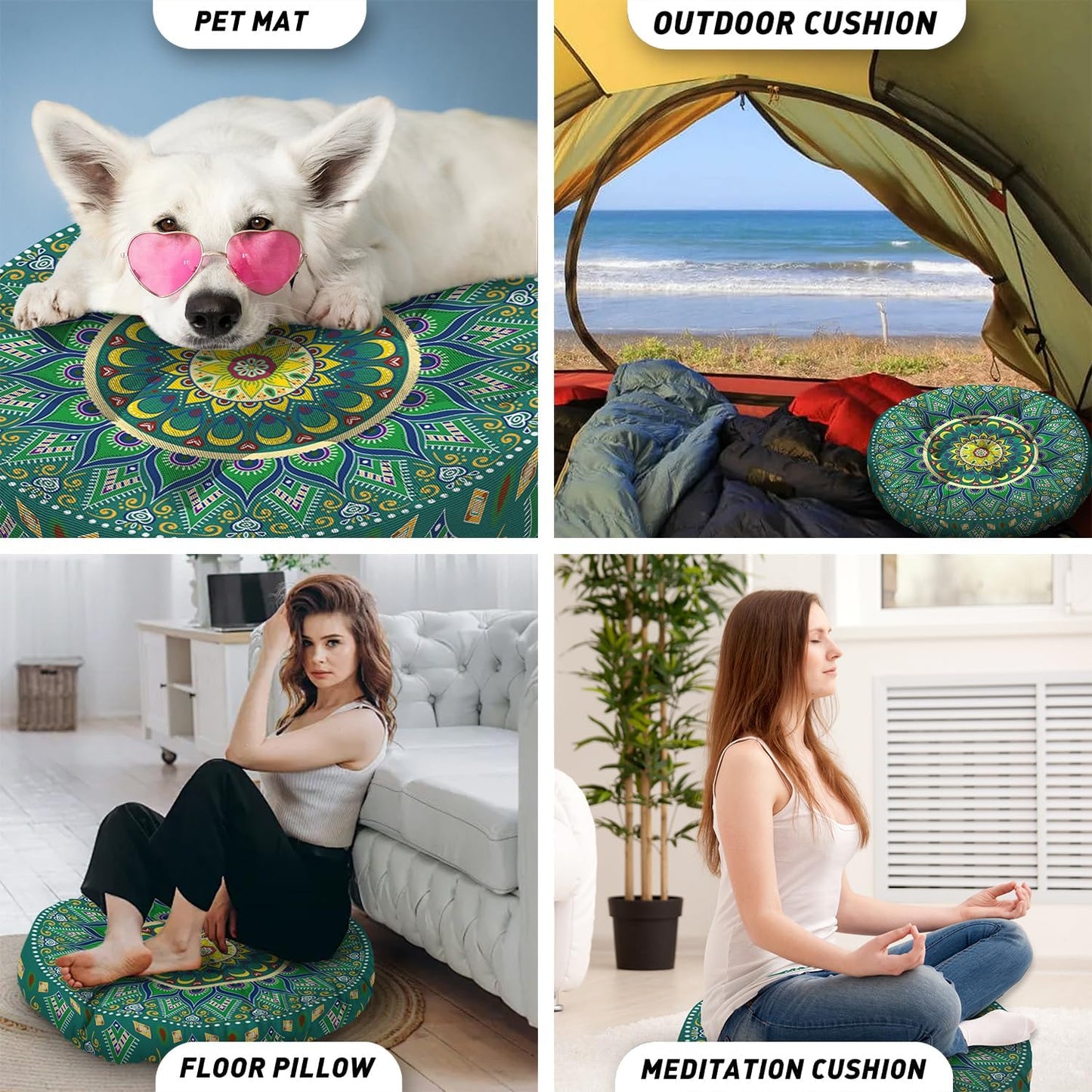 Mandala Meditation Cushion, Boho Meditation Mat, Meditation Pillows for Sitting on Floor, Cushions for Sitting in Home and Outdoor, Square Floor Pillow Cushion Seating for Yoga Accessories 22'' X 22''