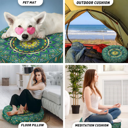Mandala Meditation Cushion, Boho Meditation Mat, Meditation Pillows for Sitting on Floor, Cushions for Sitting in Home and Outdoor, Square Floor Pillow Cushion Seating for Yoga Accessories 22'' X 22''
