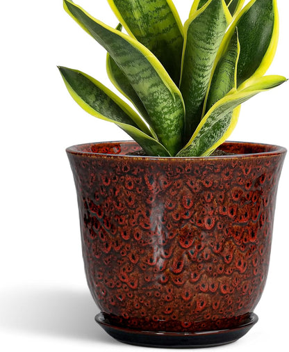Ceramic Plant Pots - 12 Inch Pots for Plants Indoor Outdoor, Large Round Planter with Drainage Hole and Saucer, Modern Decorative Flower Pot, Home Garden Decor, House Warming Gifts, Blue