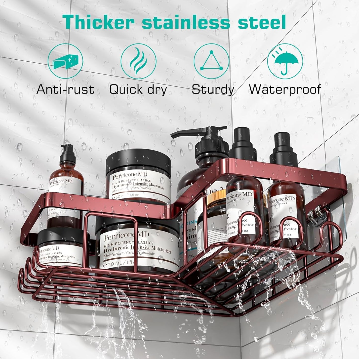 YASONIC Corner Adhesive Shower Caddy, with Soap Holder and 12 Hooks, Rustproof Stainless Steel Bathroom Organizer, No Drilling Wall Mounted Rack, Black, 3-Pack
