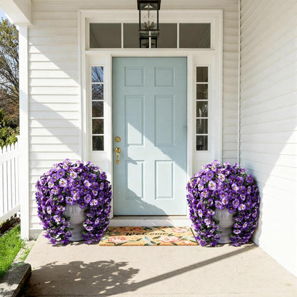 HyeFlora Artificial Flowers for Outdoors, 2pcs Faux Silk Pansies Flowers UV Resistant Fake Hanging Flower Plants for Outside Planters Porch Yard Patio Window Box (Mix Purple)