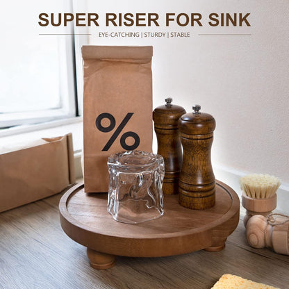EOSAHR Farmhouse Pine Wood Riser for Home Decor – Round Pedestal Stand for Coffee Table & Kitchen Sink – Stylish Display Stand for Dish Soap Dispenser, Candles, Plants and Cupcakes (Green)