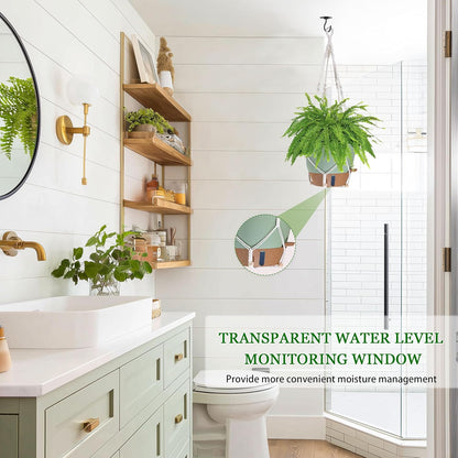 10 Inch Hanging Planters for Indoor Plants, 2 Pack Self Watering Hanging Baskets Flower Pots with Drainage Hole, Visual Reservoir & 2 Kinds of Plant Hanger for Outdoor Garden Home Decor (White)