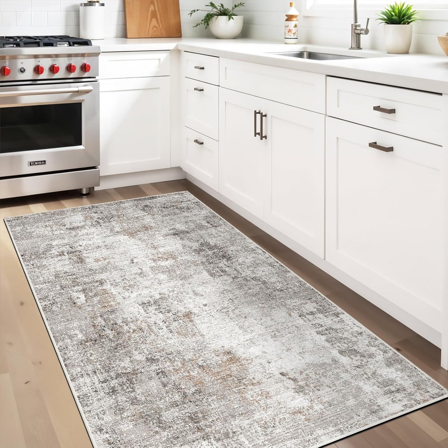 2x3 Washable Non-Slip Area Rug - Soft Low Pile Throw Rug for Kitchen Entryway Bedroom - Modern Indoor Door Mat with Rubber Backing (Beige Grey) - Colors A
