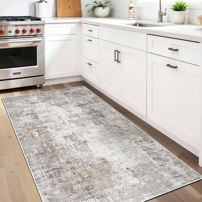 2x3 Washable Non-Slip Area Rug - Soft Low Pile Throw Rug for Kitchen Entryway Bedroom - Modern Indoor Door Mat with Rubber Backing (Beige Grey) - Colors A
