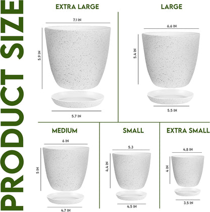 Utopia Home Plant Pots Indoor with Drainage Holes – Set of 5 White Plastic Flower Pots (7/6.6/6/5.3/4.8 Inch) – Modern Planters for Indoor Plants, Room & Office Décor, Great Stocking Stuffers