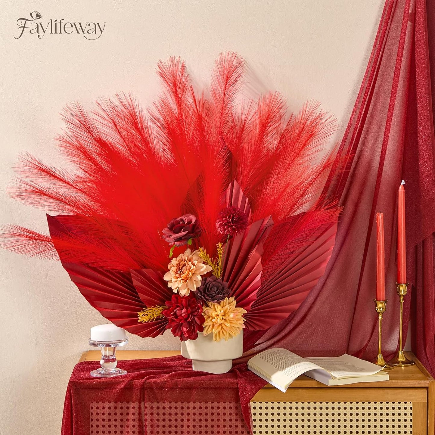50pcs Pampas Grass 17in for Living Room Decor, Blush Pink Pampas Grass Decor, Fluffy Pink Flowers for Home Birthday Bathroom Baby Shower Wall Bow Decor(Blush & Cream & Pink)
