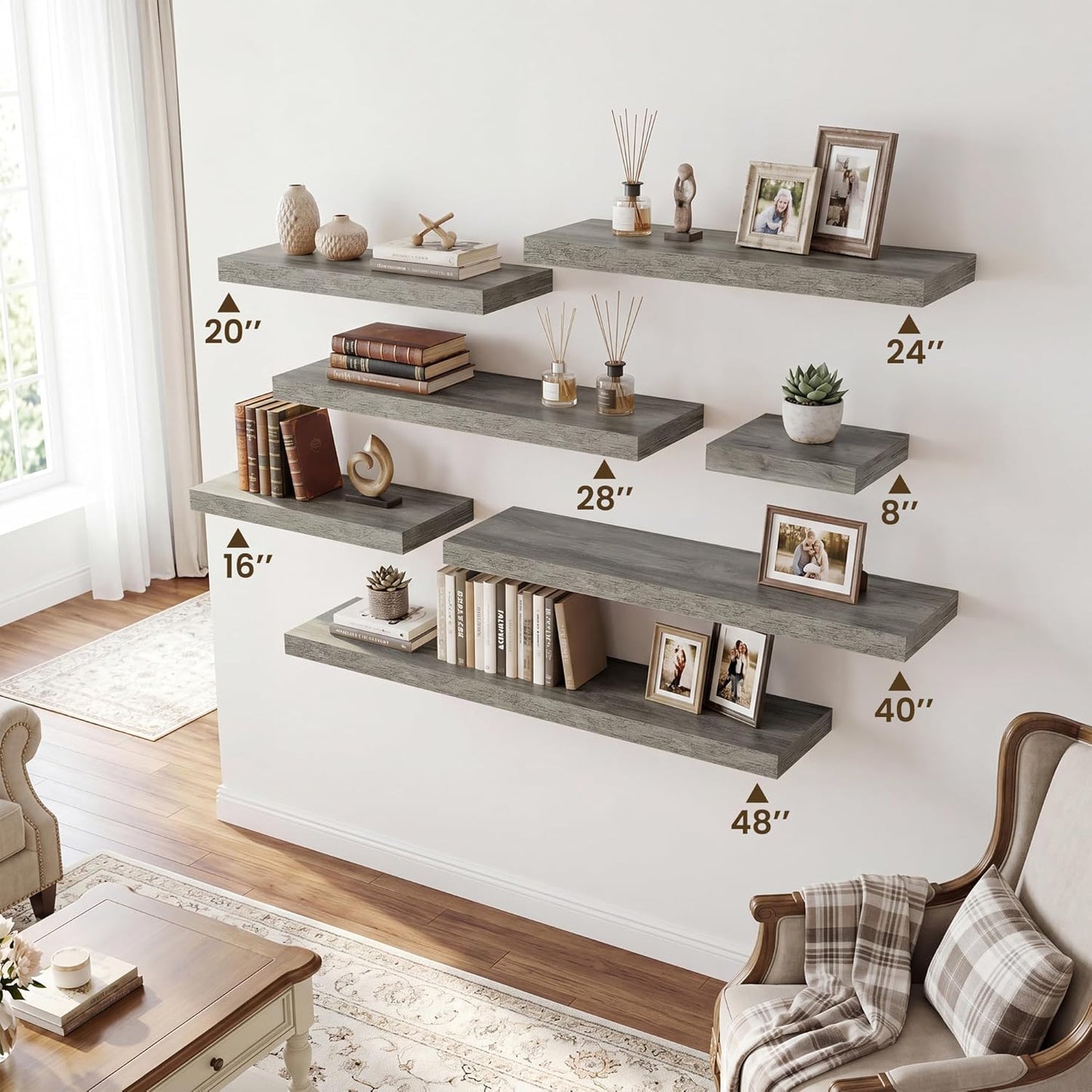 RICHFOCUS 72Inch Floating Shelves for Wall 2 Pack Shelves for Bedroom|Kitchen|Bathroom Wall Mounted Rustic Wood Floating Shelf with Invisible Brackets for Books|Storage|Decor, Rustic Brown