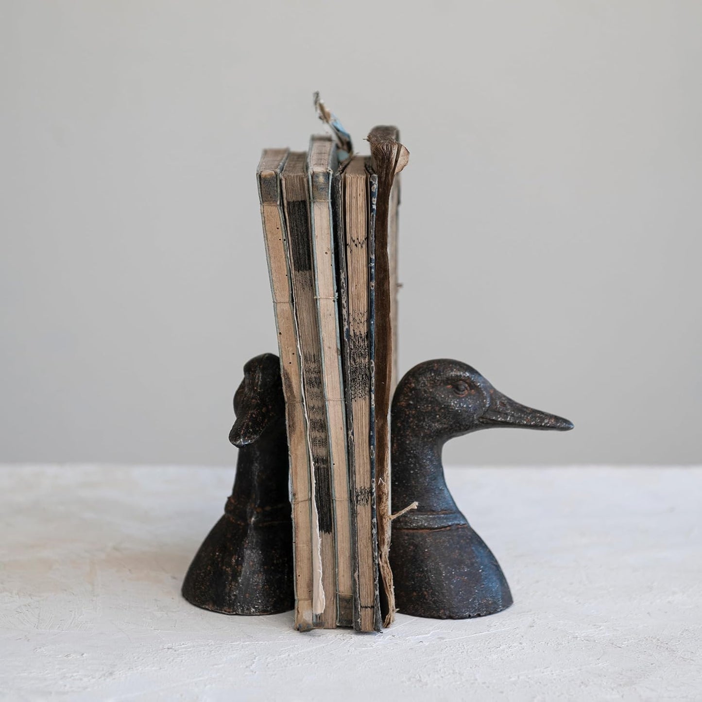 Creative Co-Op Decorative Distressed Cast Metal Duck Head Bookends, Black, Set of 2