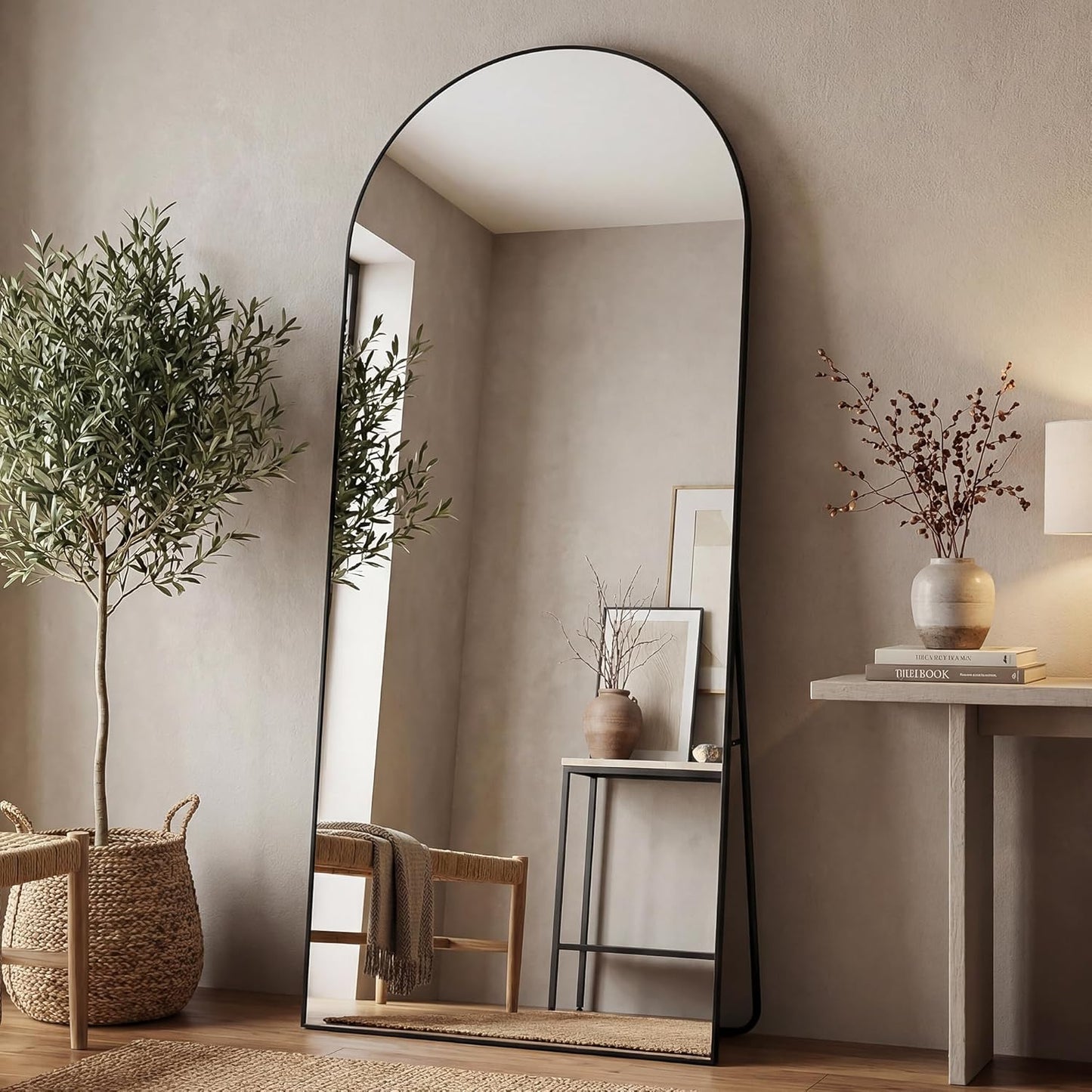 Antok 71" x28” Arched Full Length Floor Mirror, Black Aluminum Frame, Free Standing/Wall Mount/Leaning for Bedroom, Living Room, Dressing Room