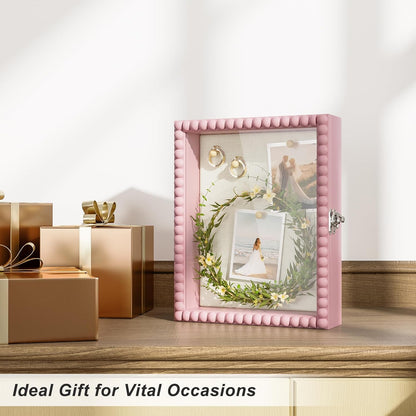 Love-KANKEI Shadow Box Frame 11x14, Deep Large Shadow Box Display Case with Unique Beads Door and Glass Window, Wood Memory Box for Pictures,Medals,Memorabilia,Collections White