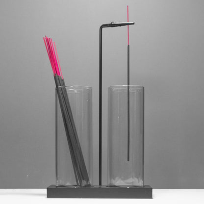 2 in 1 Incense Burner Holder for Sticks,Glass Incense Holder with Storage,Upside Down Incense Holder for Sticks with Glass Ash Catcher for Meditation Yoga Spa Room Home Decor[Full Black]