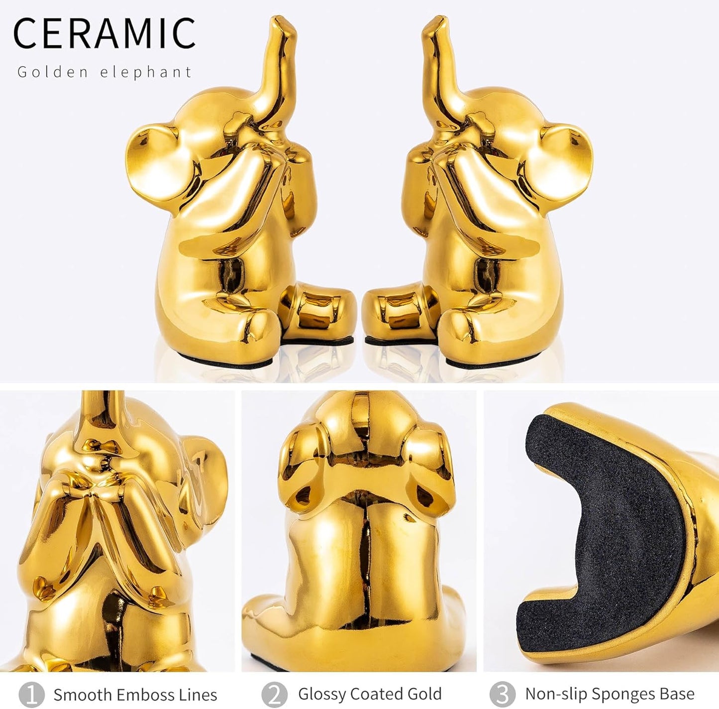 SURE YUESI for Mom from Daughter or Son, Pair of Small Gold Elephant Figurines, Modern Boho Decorative Statues, Lucky Elephant Home Decor for Living Room, Bedroom, Office Desk & Shelf