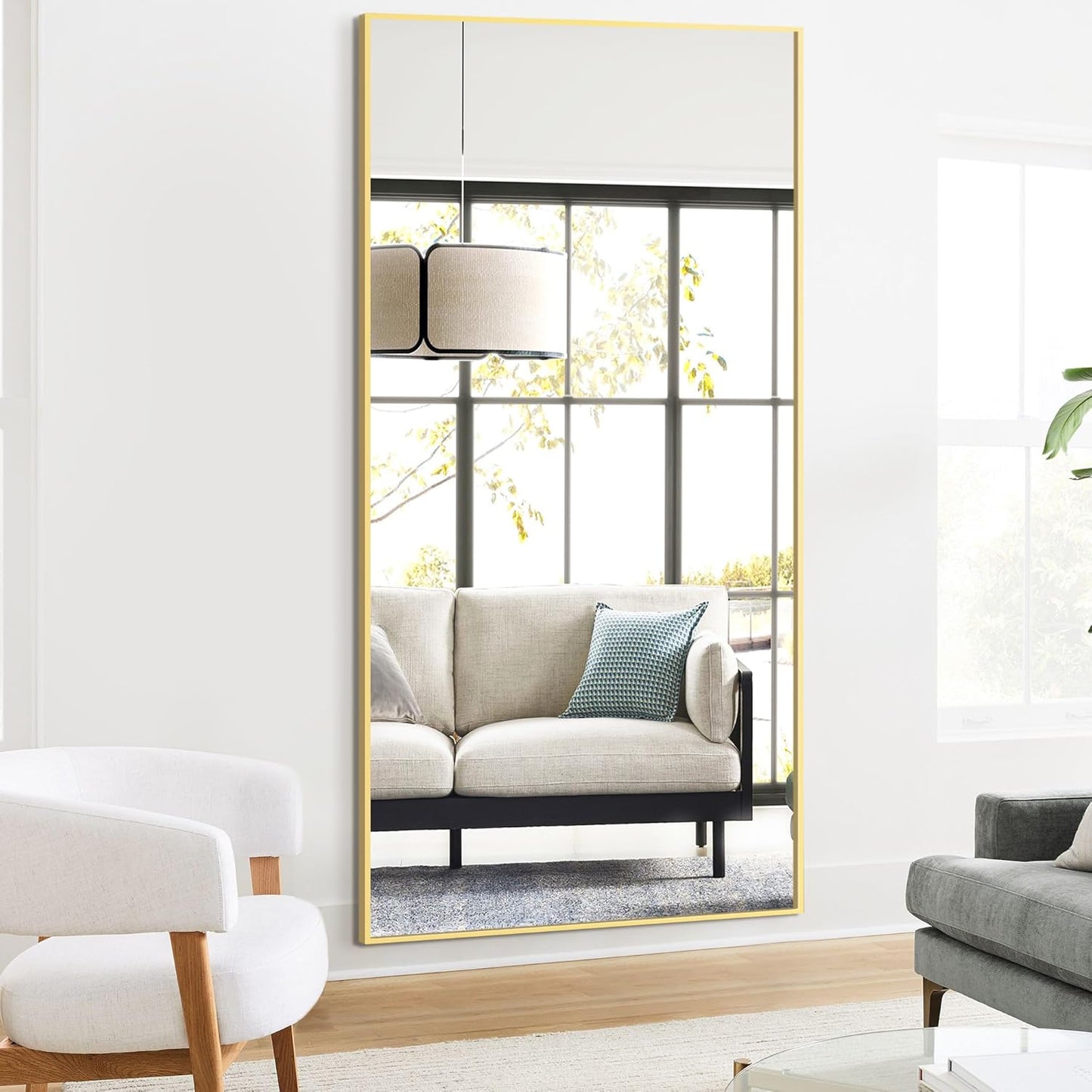 TRAHOME Full Length Floor Mirror 56"x15", Standing Mirror with Aluminum Frame, Large Body Mirror for Bedroom, Living Room and Bathroom, Black
