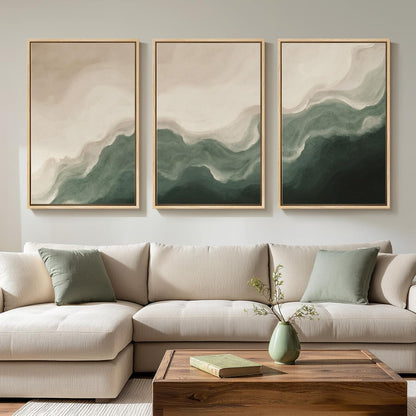 Large Framed Abstract Nature Landscape Wall Art for Living Room, Set of 3 Modern Canvas Prints Paintings Artwork for Walls, Green Lake Pictures for Hallway, Dining Room, Office Wall Decor 24x36 Inch