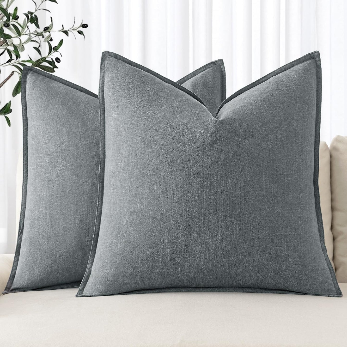 MIULEE Decorative Linen Euro Sham Pillow Covers 26x26 Cream White Boho Farmhouse Neutral Couch Throw Pillows for Bed Pack of 2 Accent Modern Pillowcase Sofa Livingroom Home Decor