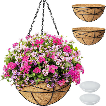 4 Pack 12 Inch Hanging Planters for Outdoor Plants Metal Watering Flower Baskets with Coco Liner for Outside Panting Plant Holder Pot for Home Garden Porch Balcony Railings Decor