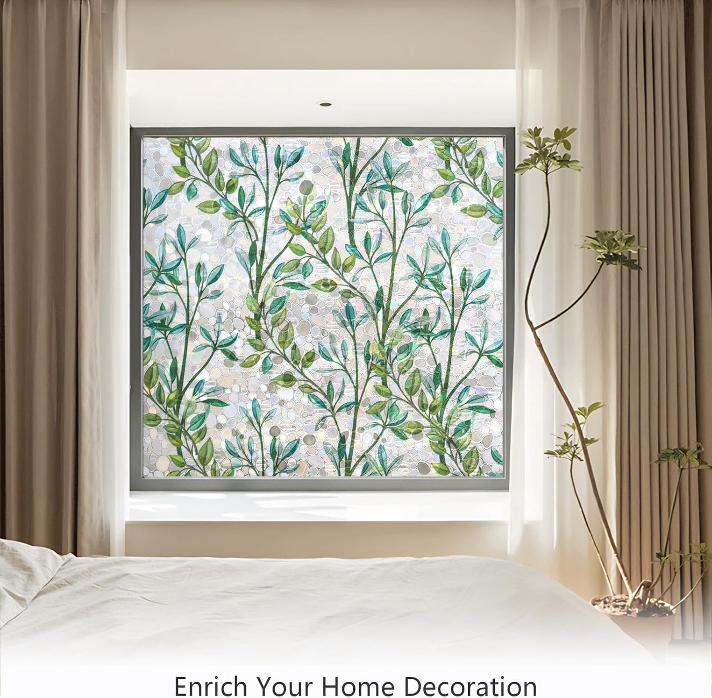 LEMON CLOUD Window Film, Decorative Window Privacy Film, 3D Stained Glass Window Sticker,Anti-UV Sun Blocker Heat Control for Home(Rainbow Tulip Design,17.5 x 78.7 inches)