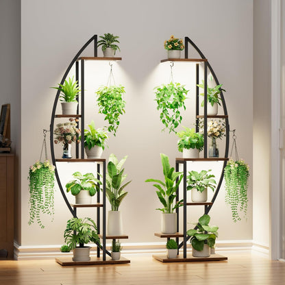 BACEKOLL Plant Stand Indoor with Grow Lights, 6 Tiered Tall Plant Shelf, 63" Metal Plant Stand for Indoor Plants Multiple, Half-Moon Plant Rack Display Shelf, 2 Pcs Plant Holder for Living Room, Patio