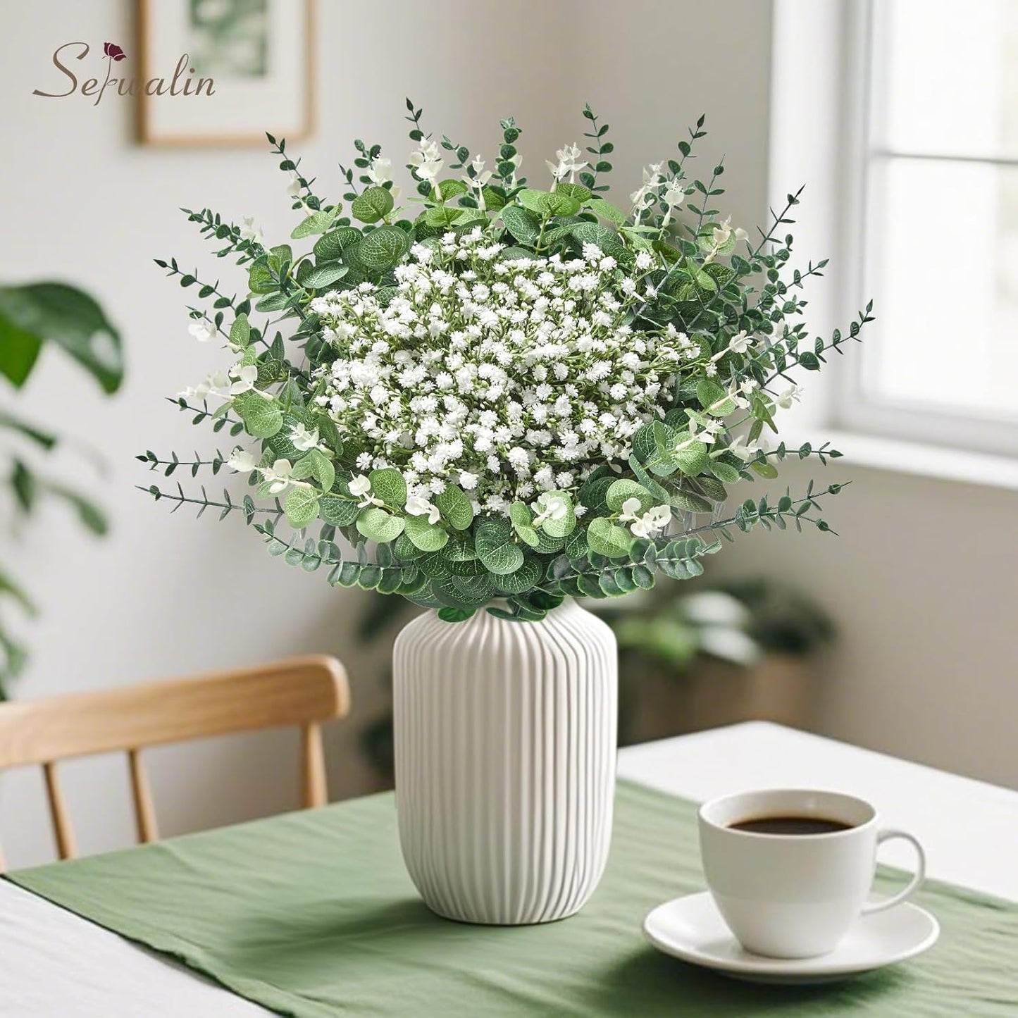 Serwalin 100 Pcs Mixed Artificial Eucalyptus Stems,Babys Breath Artificial Flowers Bulk with Faux Eucalyptus Leaves Greenery Stems for Wedding DIY Bouquets Floral Arrangement Home Decor