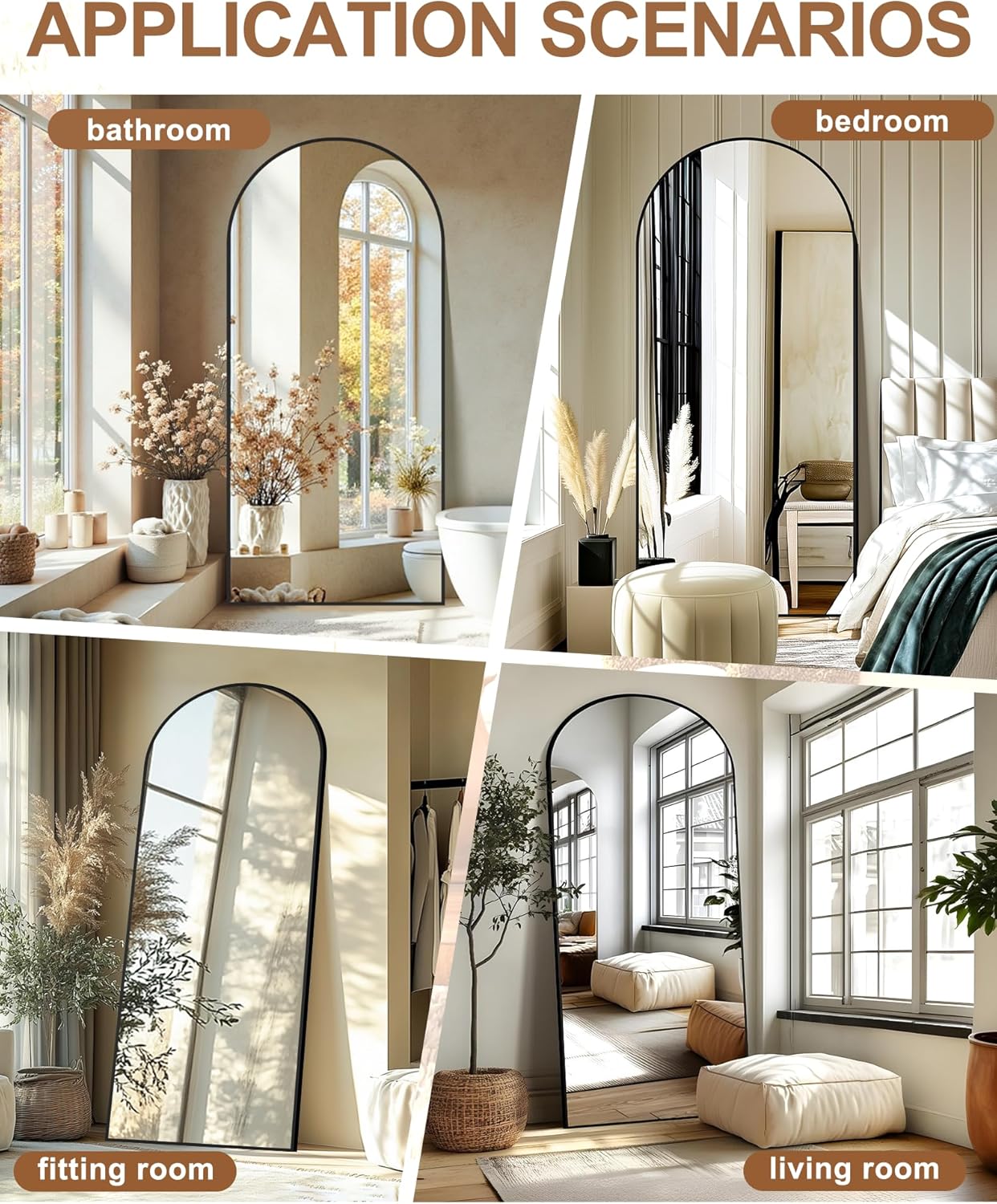 Delma Arched Mirror Full Length,Standing Mirror Full Body,Large Floor with Stand for Wall Entryway Door Bedroom Bathroom Living Room
