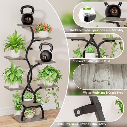 EVAWOO Plant Stand Indoor with Grow Light - 8 Tiered Plant Shelf Indoor, Corner Plant Stand, 49" Tall Plant Shelf with Lights for Indoor Growing, Lighted Flower Holder for Living Room, Balcony, Black