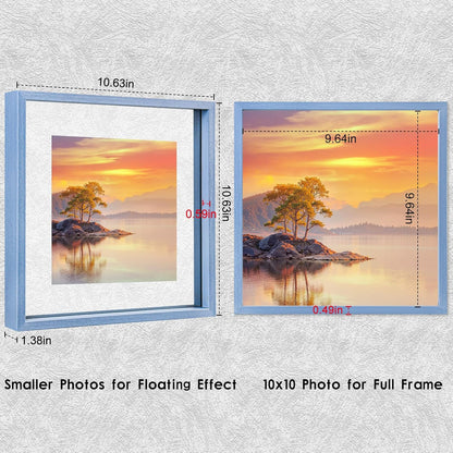 MUYE 11x14 Floating Frame Set of 2,Double Glass Rustic Frame,Display Any Size Photo up to 11x14,Wall Mount or Tabletop Standing,Natural
