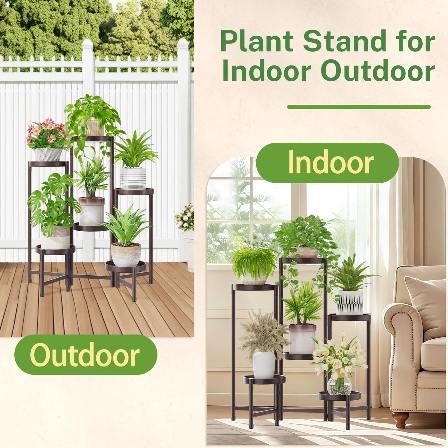 iDavosic.ly Plant Stand Indoor Outdoor, 5 Tier Corner Metal Flower Display Holder Shelf, Folding Tall Orchid Rack for Patio Balcony Porch Garden Living Room House, Black