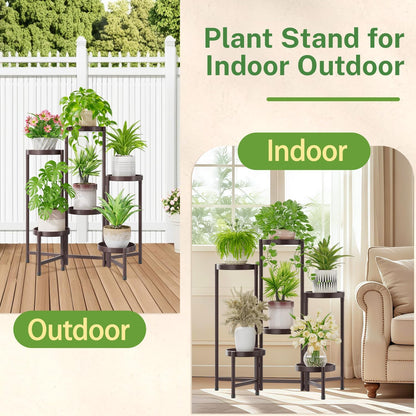 iDavosic.ly Plant Stand Indoor Outdoor, 5 Tier Corner Metal Flower Display Holder Shelf, Folding Tall Orchid Rack for Patio Balcony Porch Garden Living Room House, Black
