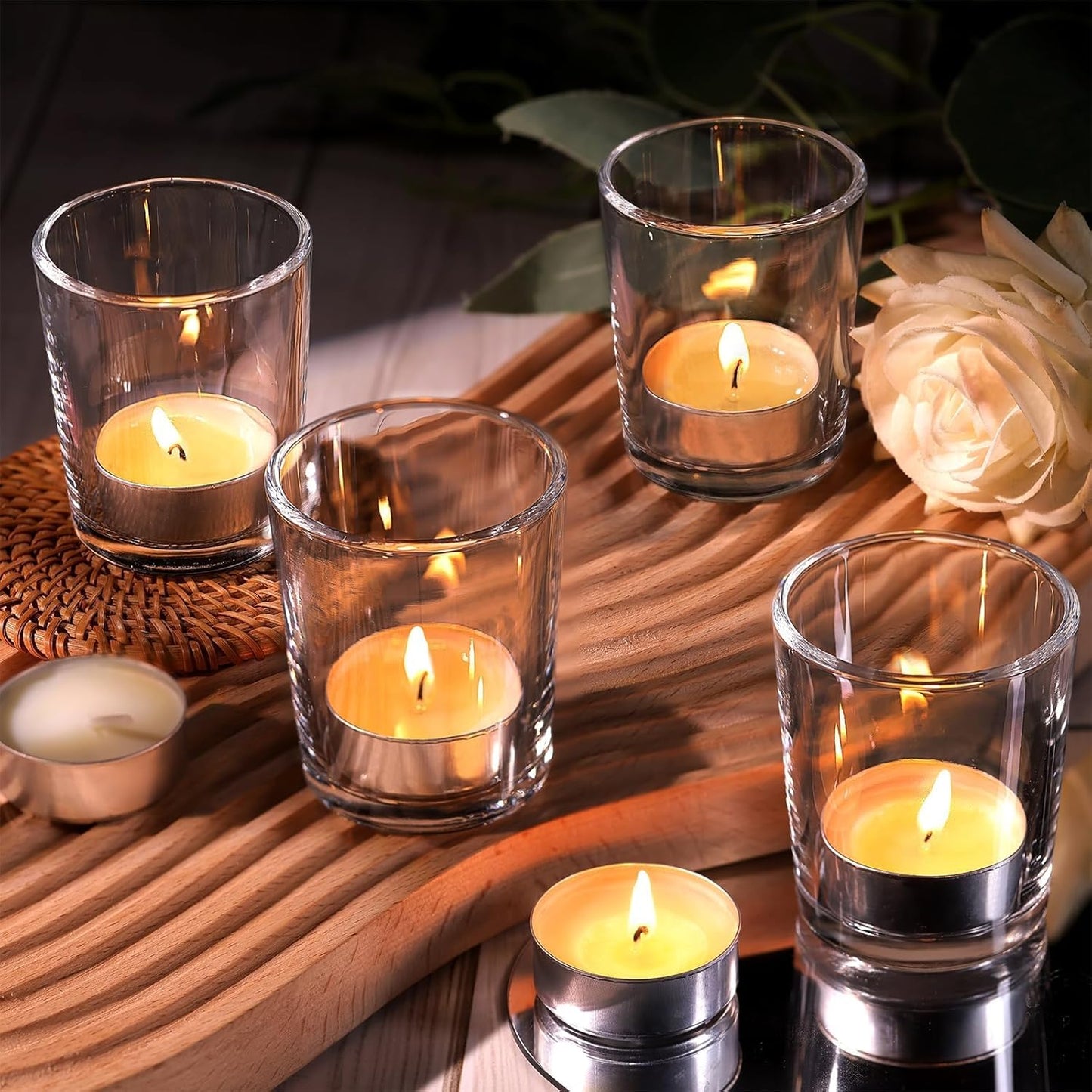 Letine 36-Pack Votive Candle Holders - Clear Glass Tea Light Holders - Glass Votive Candle Holder Bulk for Wedding Centerpieces/Home Table Decor/Propose/Christmas and Spring Party Decor